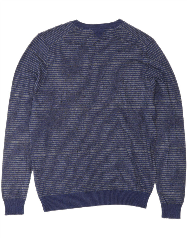 TRUSSARDI JEANS Herren-Pullover mit V-Ausschnitt, mittelblau, gestreift, Baumwolle