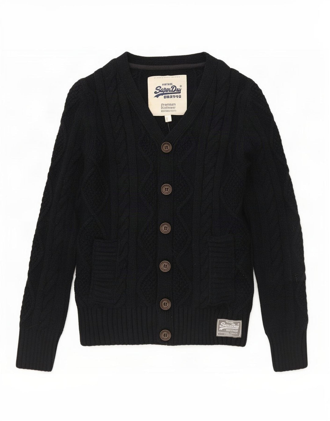 Superdry Herren-Cardigan aus geflecktem Polyester in mittlerem Marineblau
