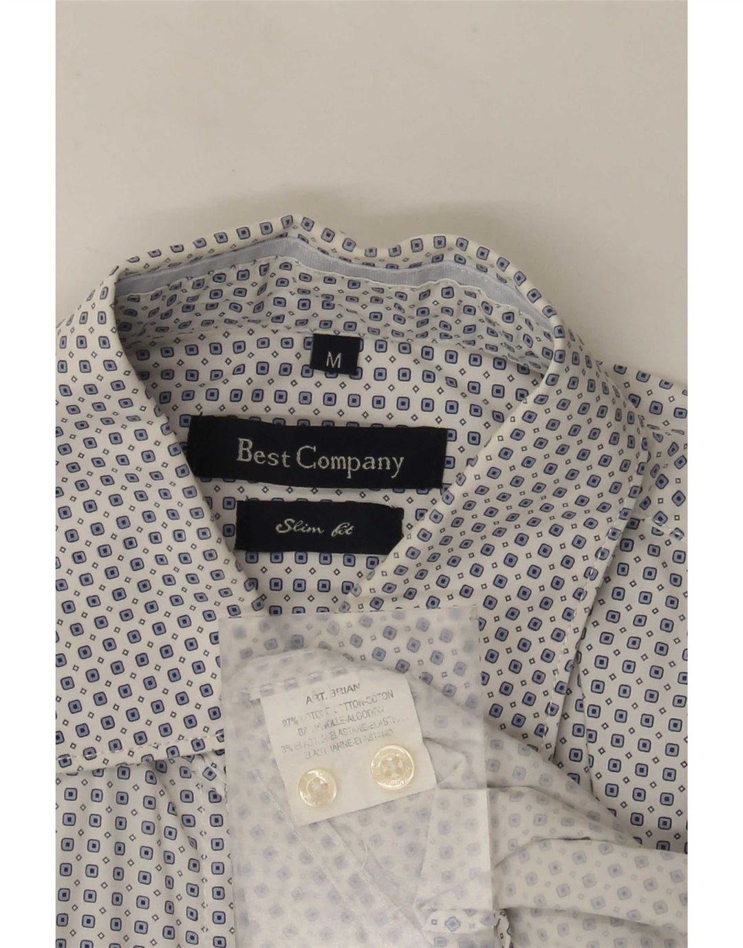 Best Company Herren-Slim-Fit-Hemd aus mittelweiß gepunkteter Baumwolle