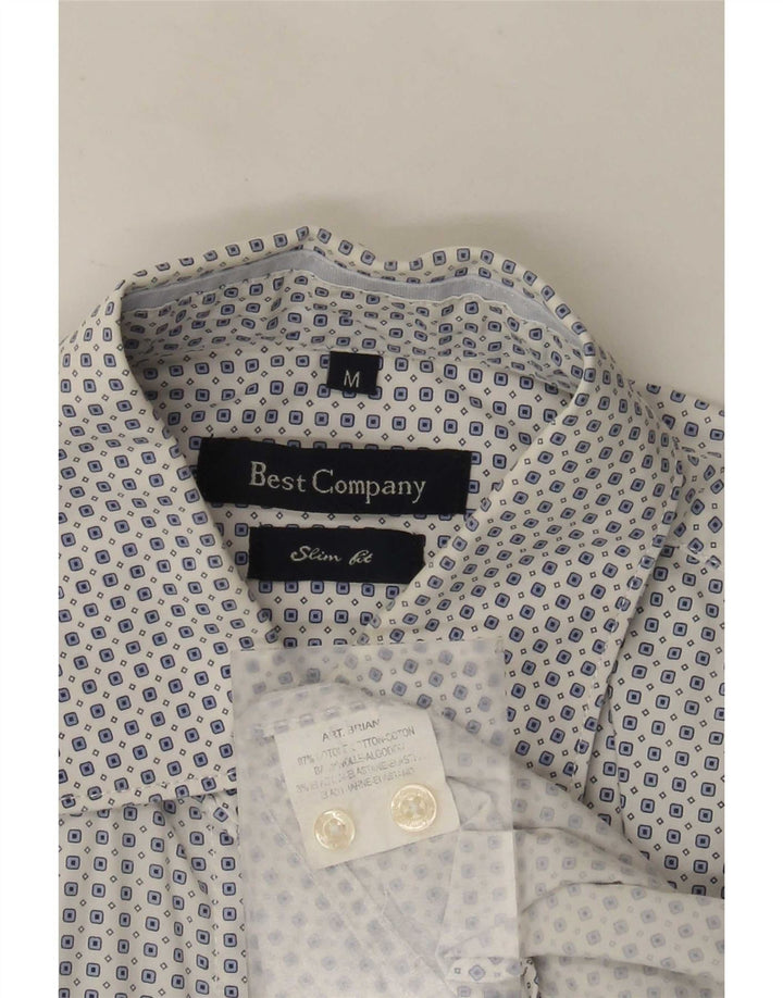 Best Company Herren-Slim-Fit-Hemd aus mittelweiß gepunkteter Baumwolle