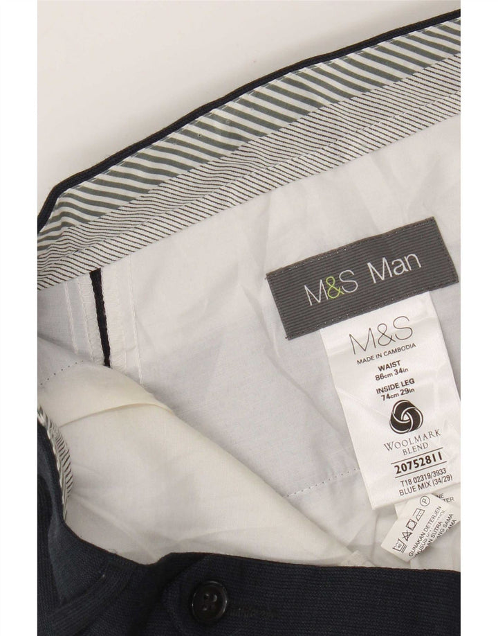 Gerade Herren-Anzughose von Marks & Spencer, W34, L29, marineblaue Wolle