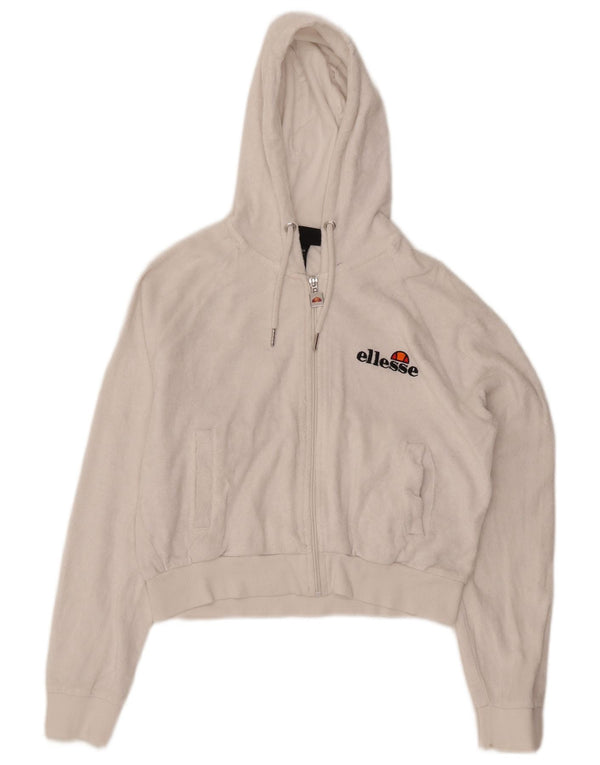 Ellesse Womens Crop Oversized Velvet Zip Hoodie Sweater UK 10 Small Weiß