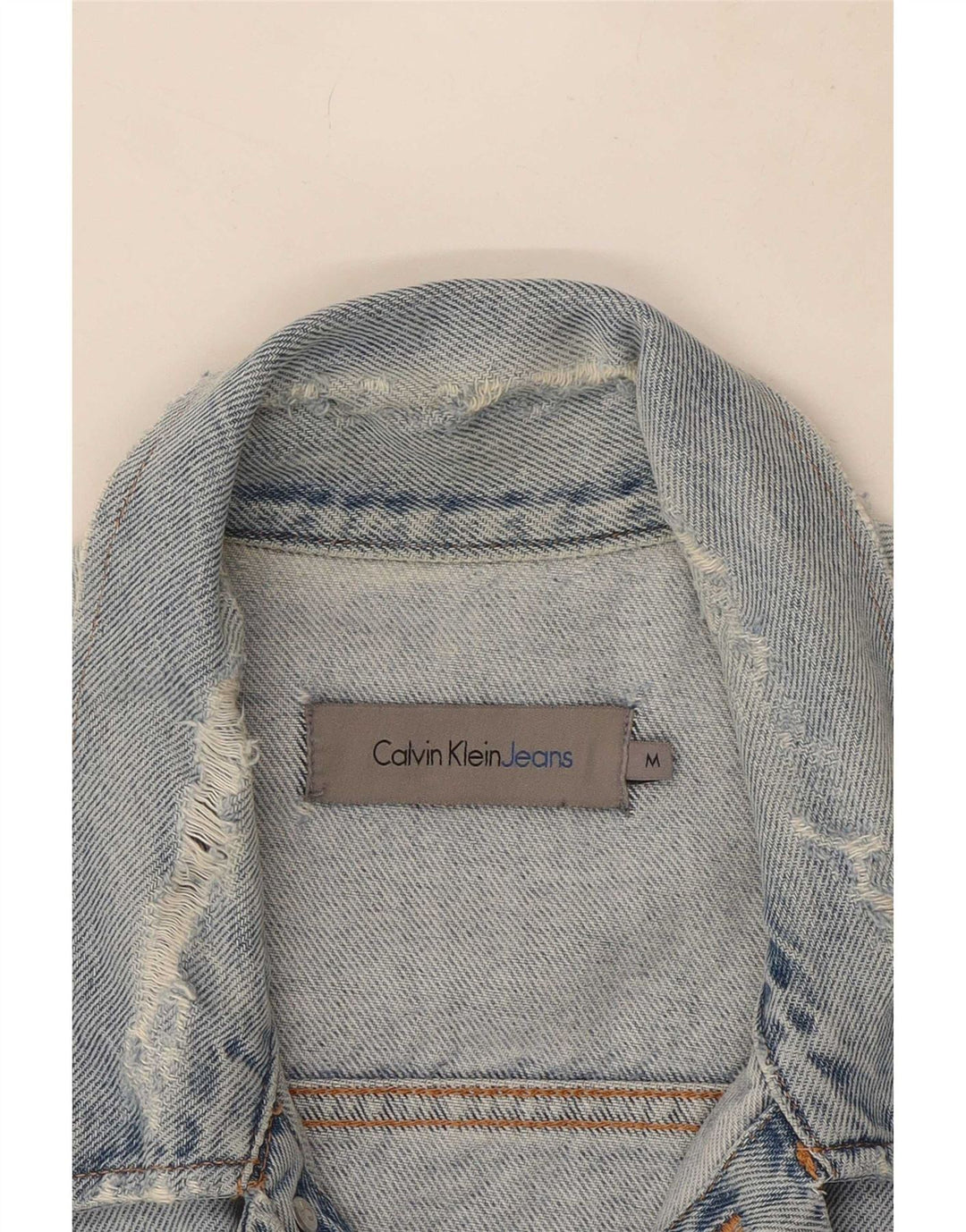 Calvin Klein Jeans Herren Distressed Jeansjacke UK 38 Mittelblaue Baumwolle