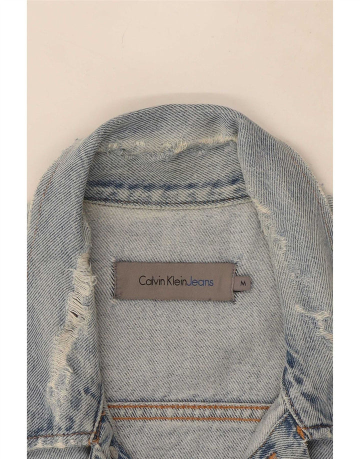 Calvin Klein Jeans Herren Distressed Jeansjacke UK 38 Mittelblaue Baumwolle