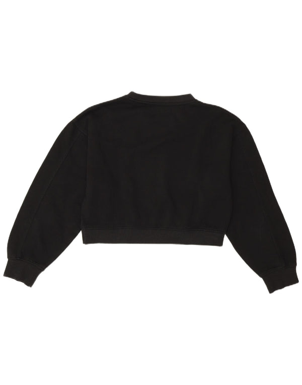 Zara Damen Crop Oversized Sweatshirt Pullover UK 10 Small Schwarz Baumwolle