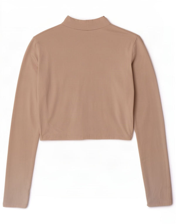 Zara Damen Crop Top Langarm UK 10 Small Beige Baumwolle