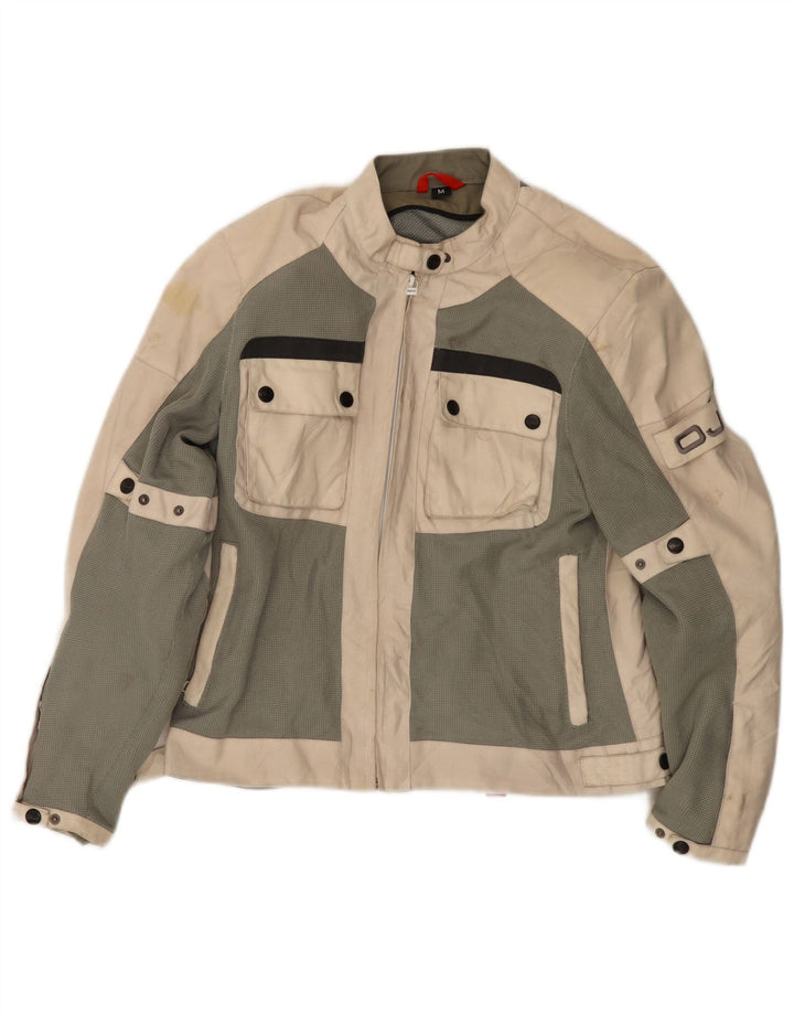 OJ ATMOSFERE Womens Racer Jacket UK 14 Medium Beige Colourblock Polyamid