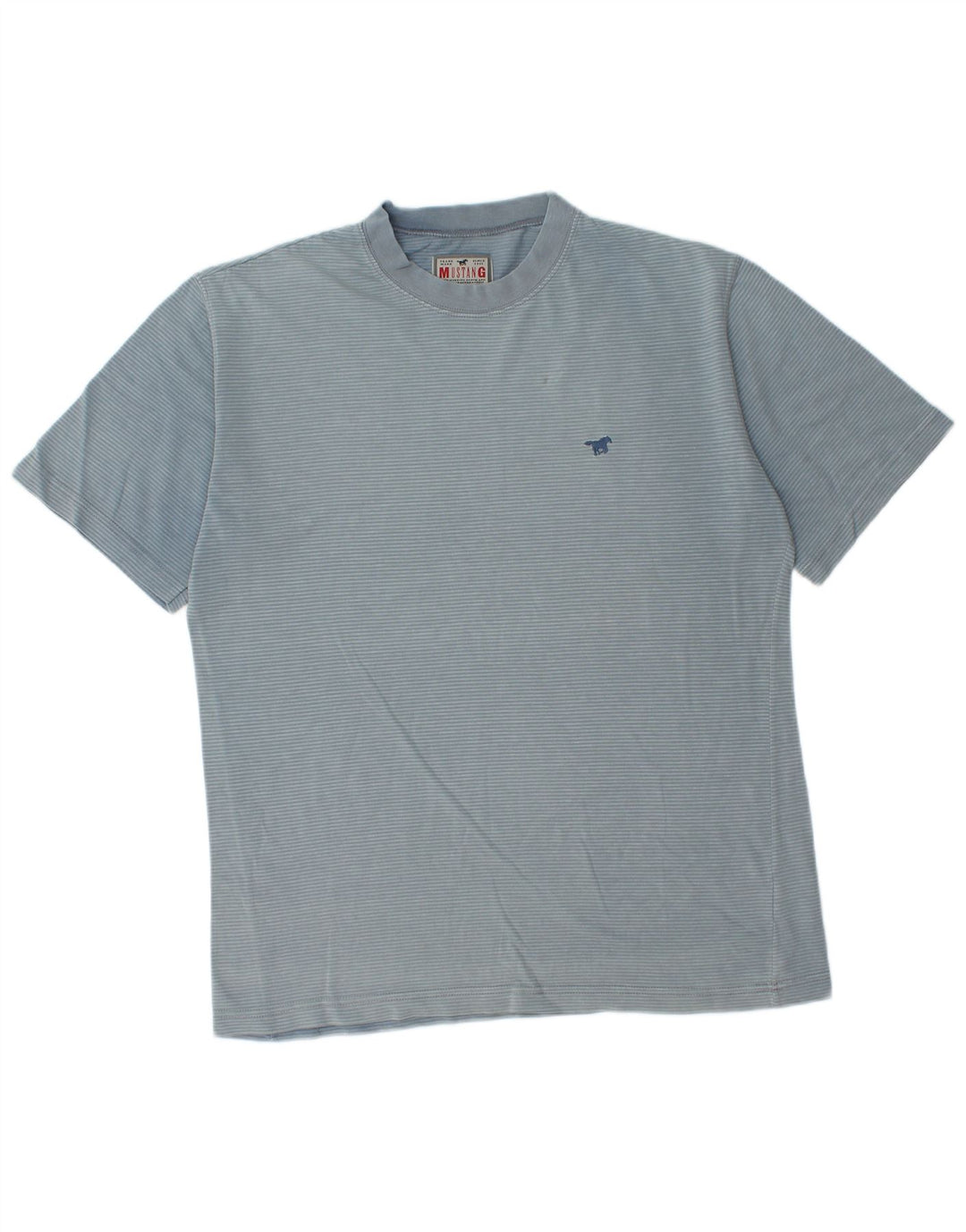 Mustang Herren-T-Shirt-Oberteil aus mittelblauer Nadelstreifen-Baumwolle