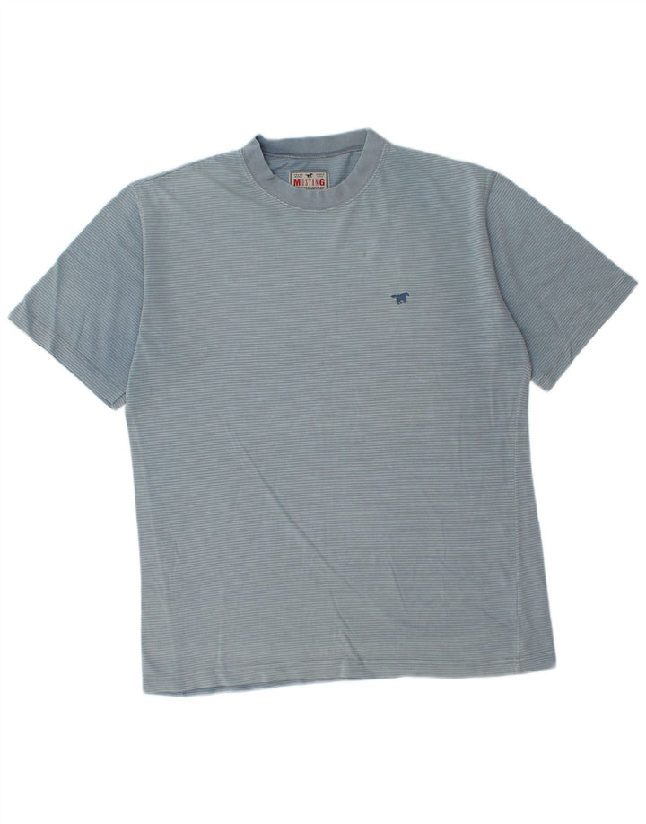 Mustang Herren-T-Shirt-Oberteil aus mittelblauer Nadelstreifen-Baumwolle