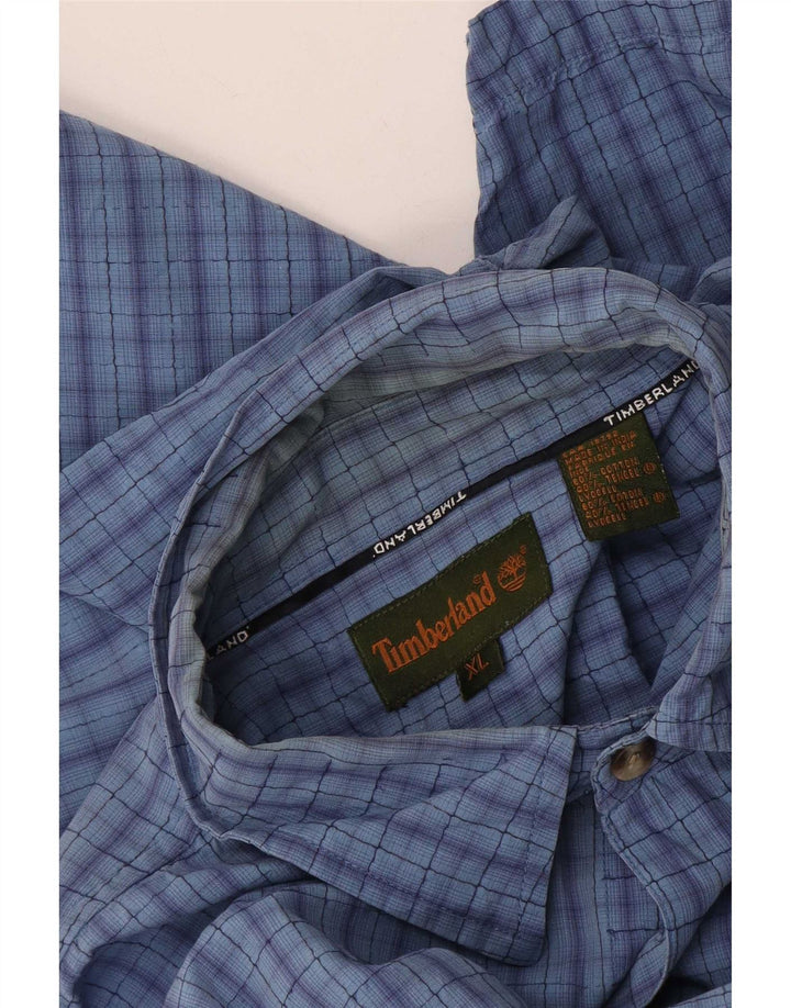 Timberland Herren Kurzarmhemd XL Blau kariert Baumwolle