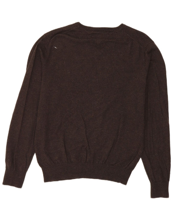Tommy Hilfiger Herren-Pullover mit V-Ausschnitt, XL, braune Lammwolle