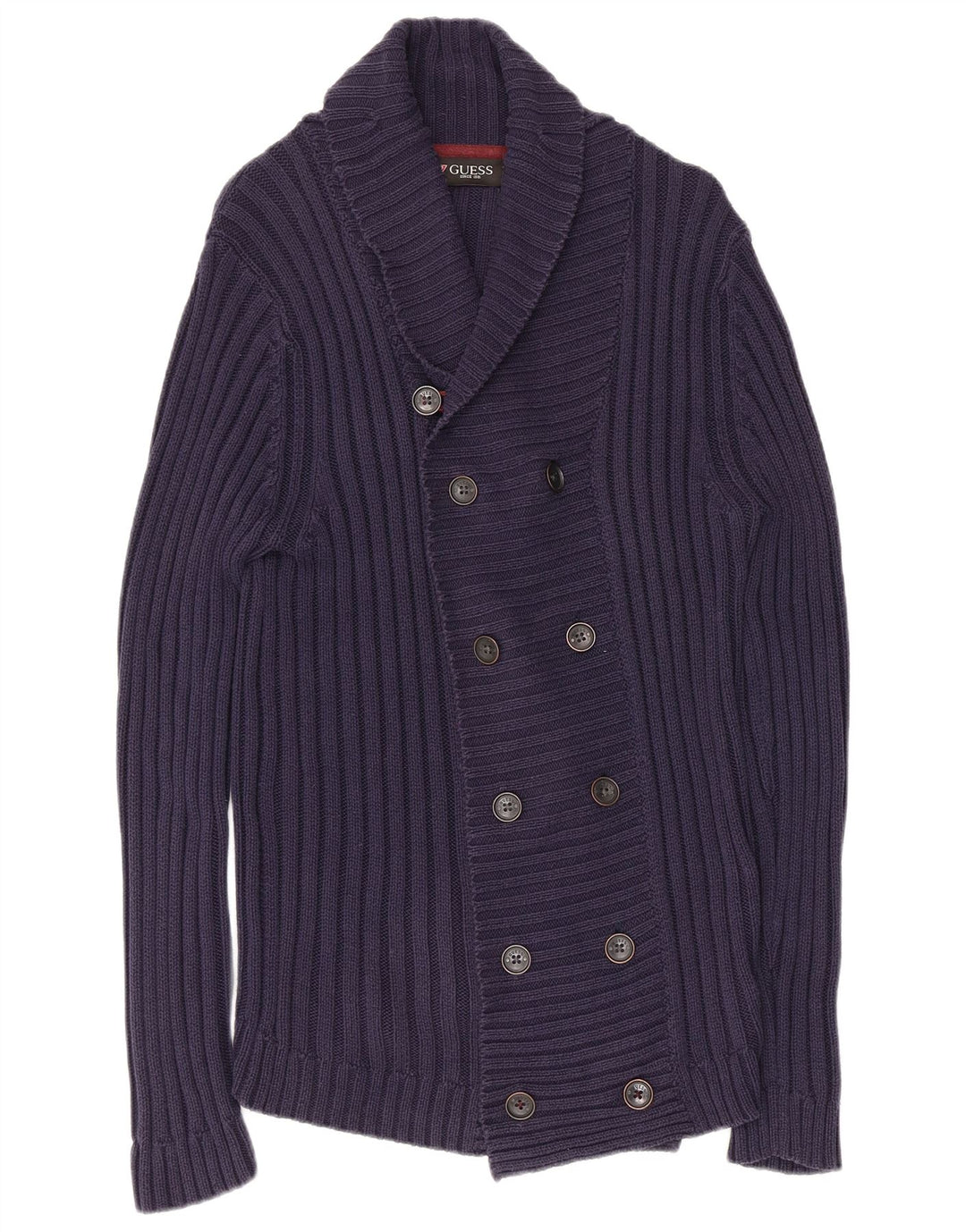 GUESS Damen-Cardigan-Pullover UK 14 Große marineblaue Baumwolle