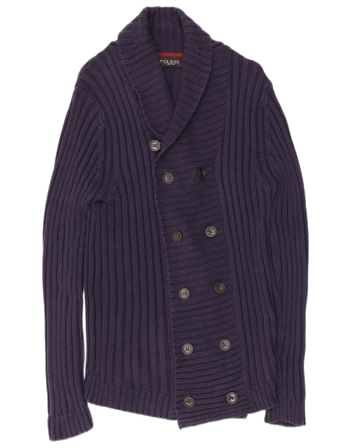 GUESS Damen-Cardigan-Pullover UK 14 Große marineblaue Baumwolle