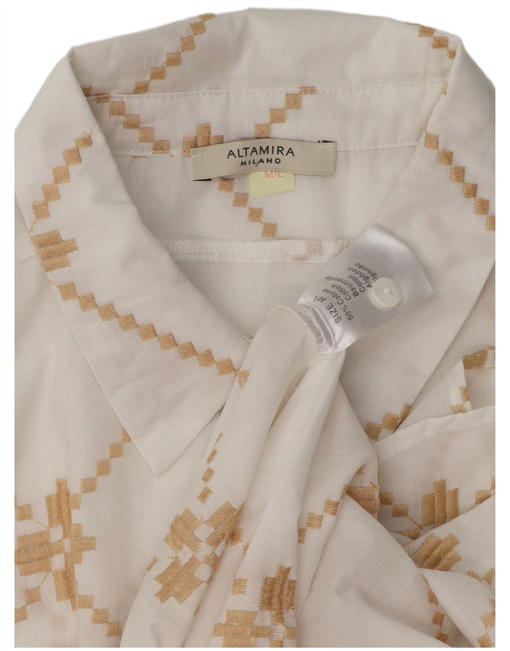 ALTAMIRA Damen-Oversize-Hemd UK 14 Mittelweiße geometrische Baumwolle