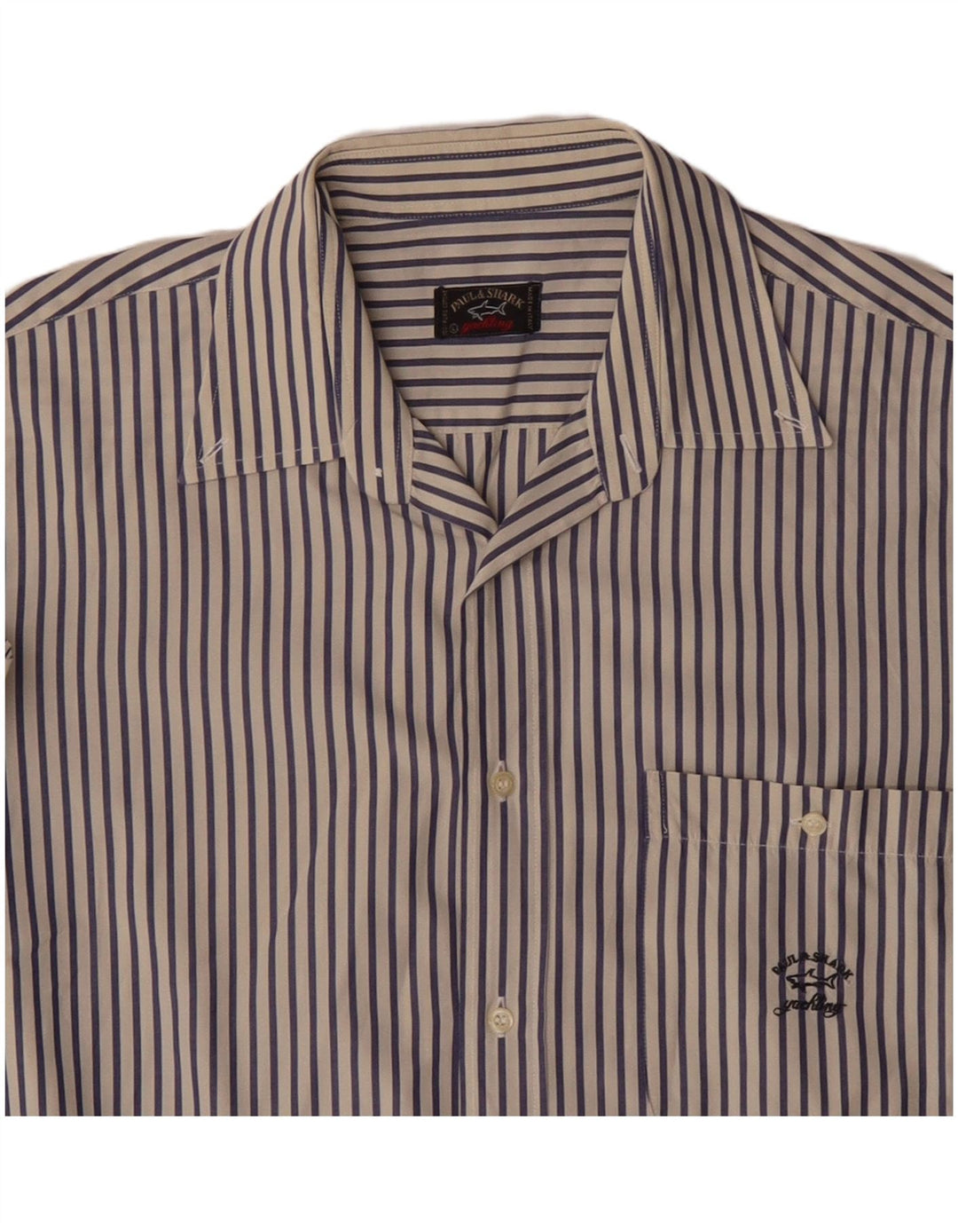 Paul & Shark Herren-Kurzarmhemd, groß, marineblau, Nadelstreifen-Baumwolle