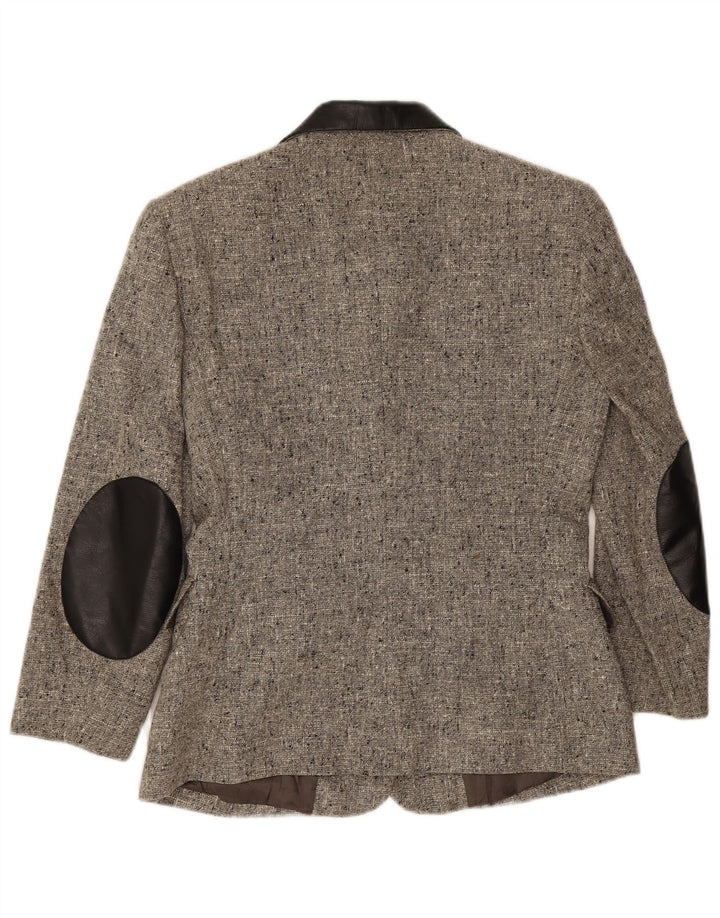 Vintage Damen 3-Knopf-Blazer-Jacke IT 44 Mittelgrau gefleckte Wolle