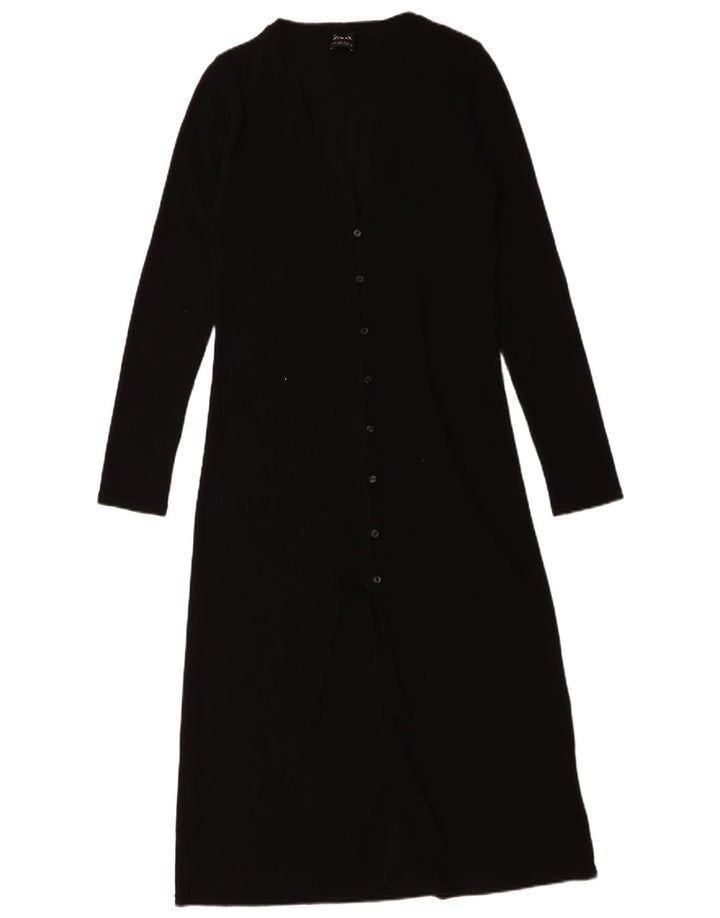 Zara Damen Longline-Cardigan-Pullover UK 10 Small Schwarz Polyester