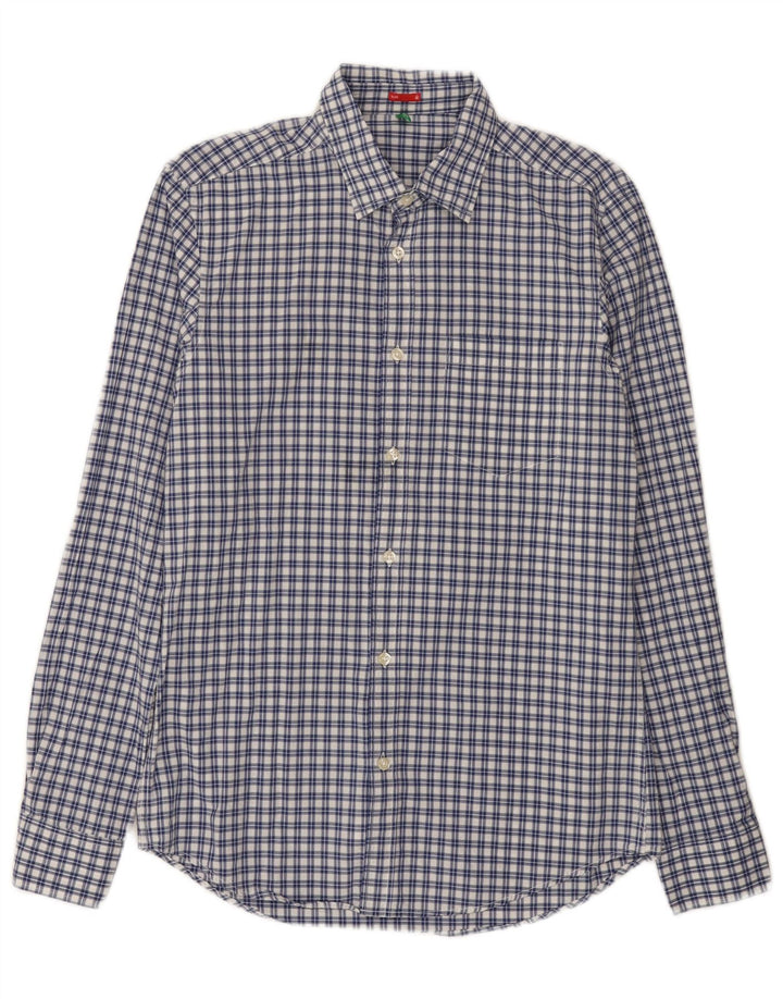 Benetton Slim-Hemd für Herren, mittelblau, kariert, Baumwolle