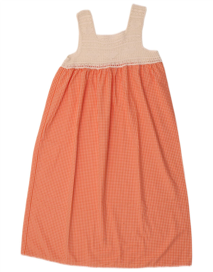 Vintage Damen Ärmelloses Sonnenkleid UK 10 Small Orange Gingham