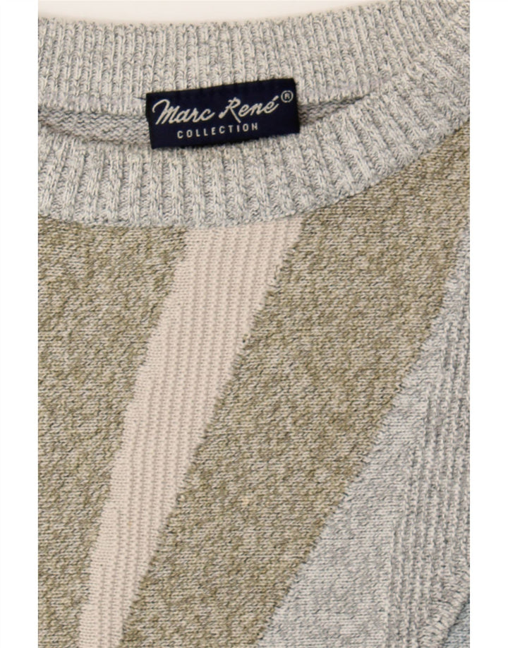 MARC RENE Mens Crew Neck Jumper Sweater Small Grey Striped Vintage Marc Rene and Second-Hand Marc Rene from Messina Hembry 