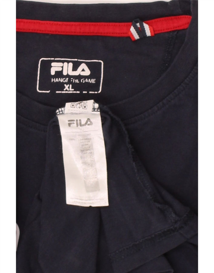 FILA Mens Graphic Top Long Sleeve XL Navy Blue Cotton