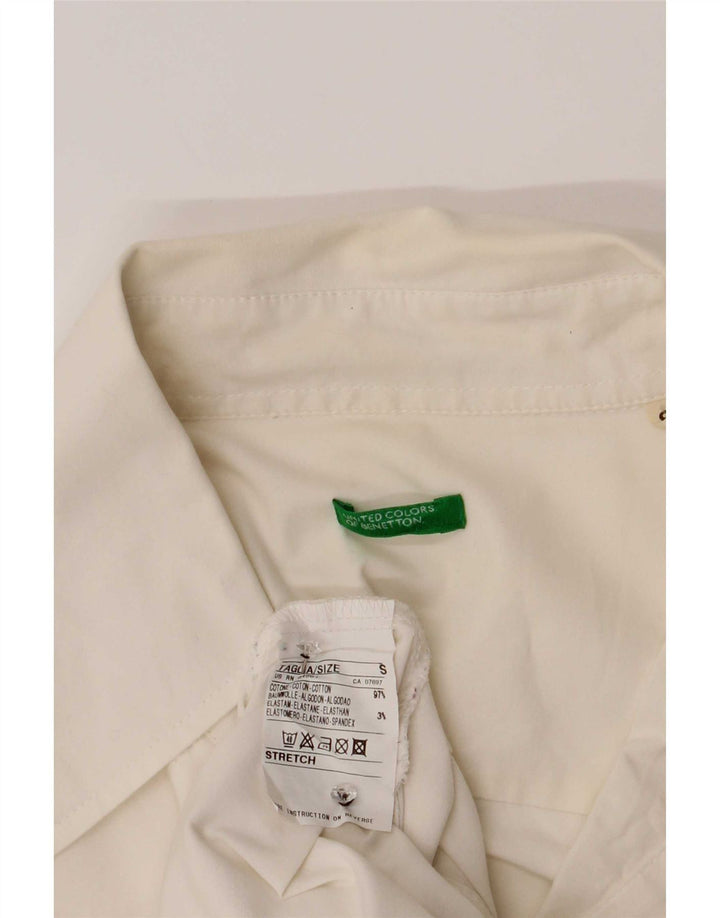 Benetton Damen-Pullover-Hemd, UK 10, Größe S, weiße Baumwolle