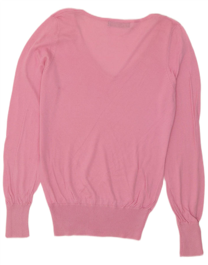 Zara Damen-Pullover mit V-Ausschnitt, UK 14, mittelrosa, Baumwolle