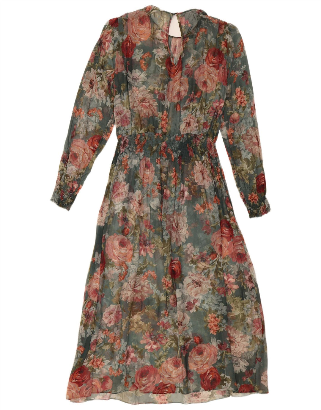 VINTAGE Damen Langarm-Maxikleid UK 12 Medium Mehrfarbig geblümt