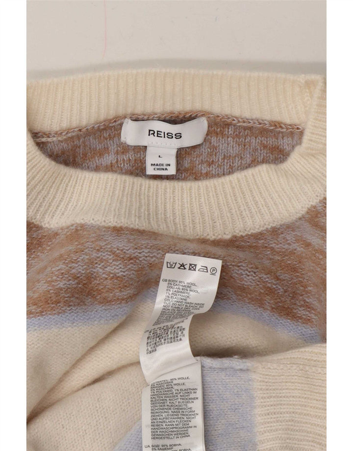 Reiss Herren-Pullover mit Rundhalsausschnitt, große, mehrfarbig gestreifte Wolle