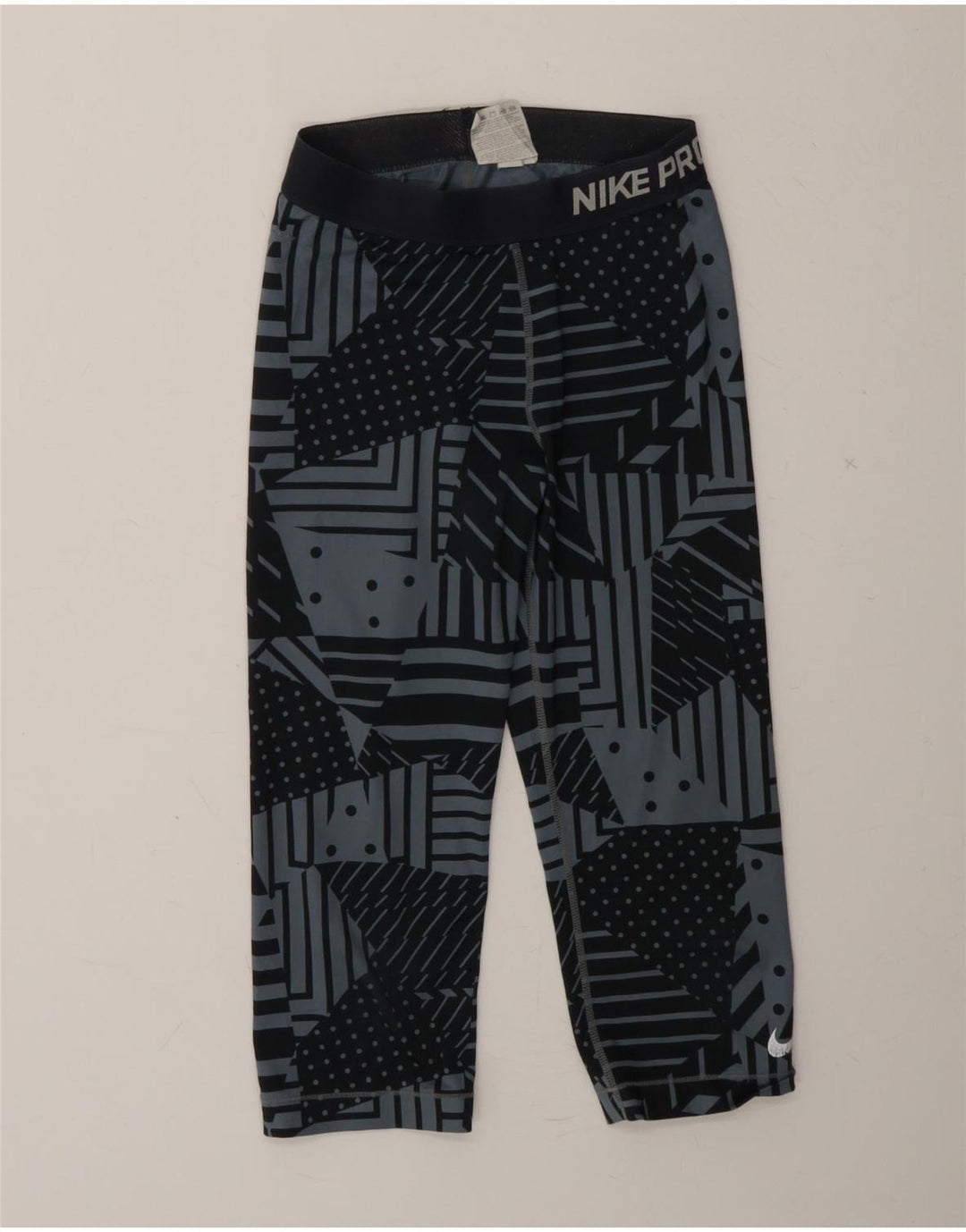 NIKE Womens Graphic Capri Leggings UK 10 Small Navy Blue Geometric Vintage Nike and Second-Hand Nike from Messina Hembry 