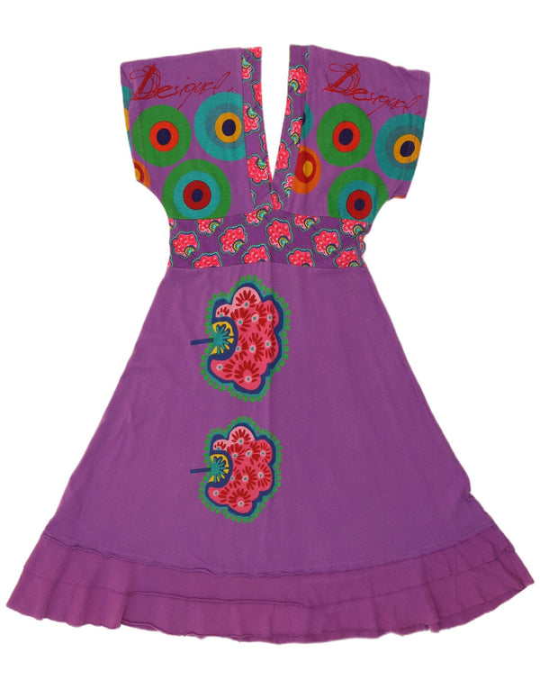 Desigual Womens Graphic Batwing Empire Dress UK 12 Medium Purple Cotton