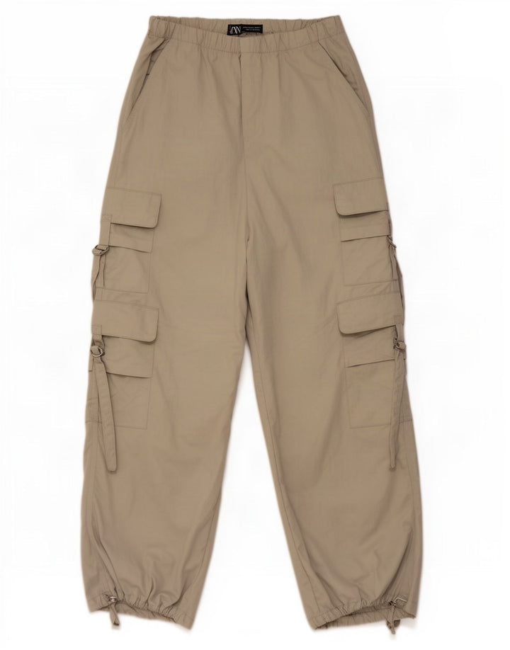 Zara Damen Joggers Cargohose XS W24 L29 Grau Polyester