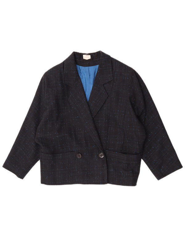 Vintage Damen Oversized Blazer Jacke EU 34 XS Marineblau kariert