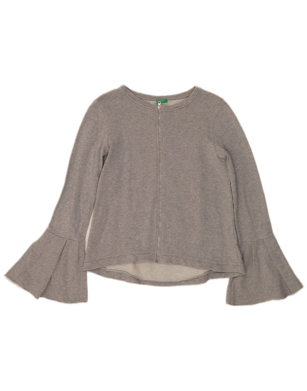 Benetton Mädchen-Cardigan-Pullover, 13–14 Jahre, 3XL, grau gefleckte Baumwolle