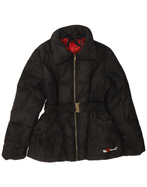 Desigual Womens Graphic Wattierte Jacke EU 40 Mittelschwarzes Paisley-Polyester