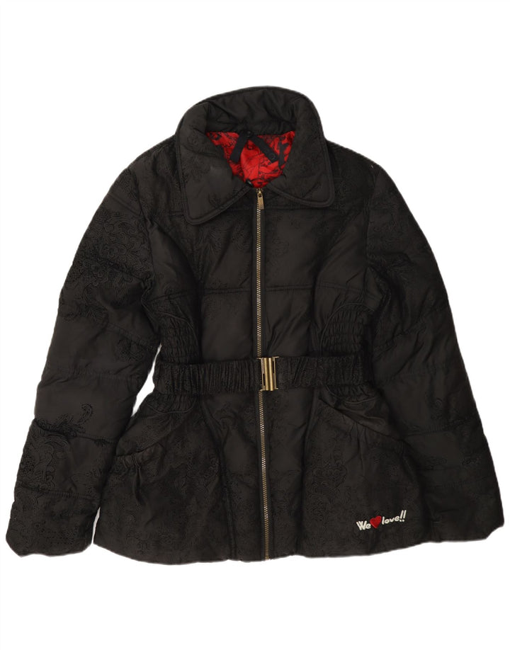 Desigual Womens Graphic Wattierte Jacke EU 40 Mittelschwarzes Paisley-Polyester