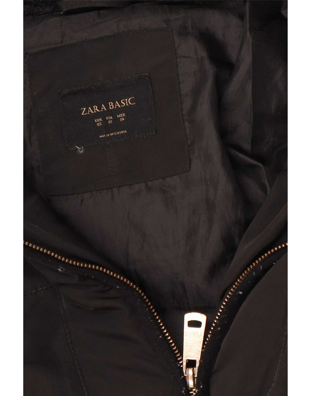 Zara Damen Kapuzenmantel, gepolstert, Gr. 6, XS, Schwarz