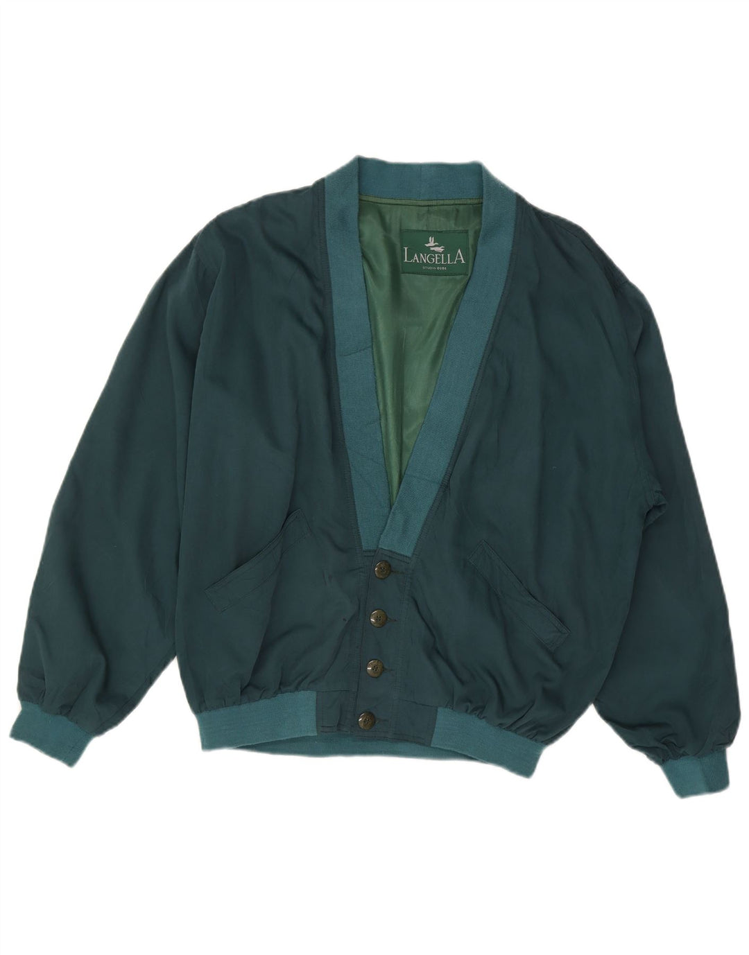 LANGELLA Mens Bomber Jacket UK 40 Large Green Cotton
