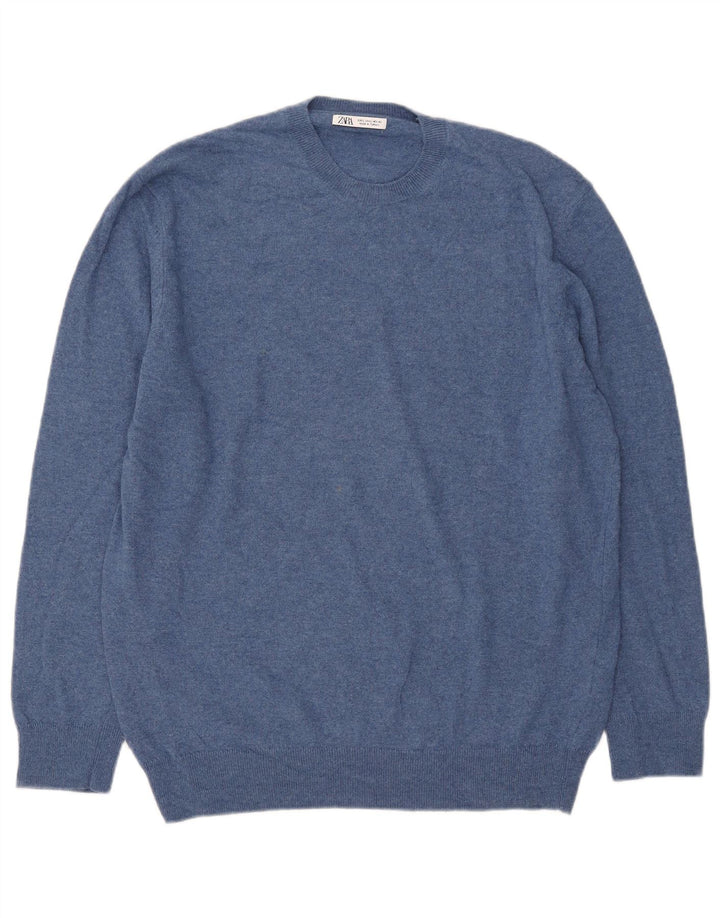 Zara Herren-Pullover mit Rundhalsausschnitt, groß, blau, Polyamid
