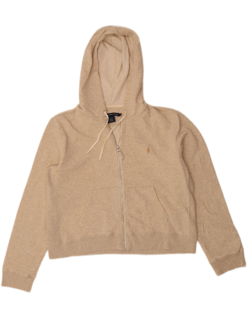 RALPH LAUREN Womens Crop Zip Hoodie Sweater UK 18 XL Beige Cotton Vintage Ralph Lauren and Second-Hand Ralph Lauren from Messina Hembry 