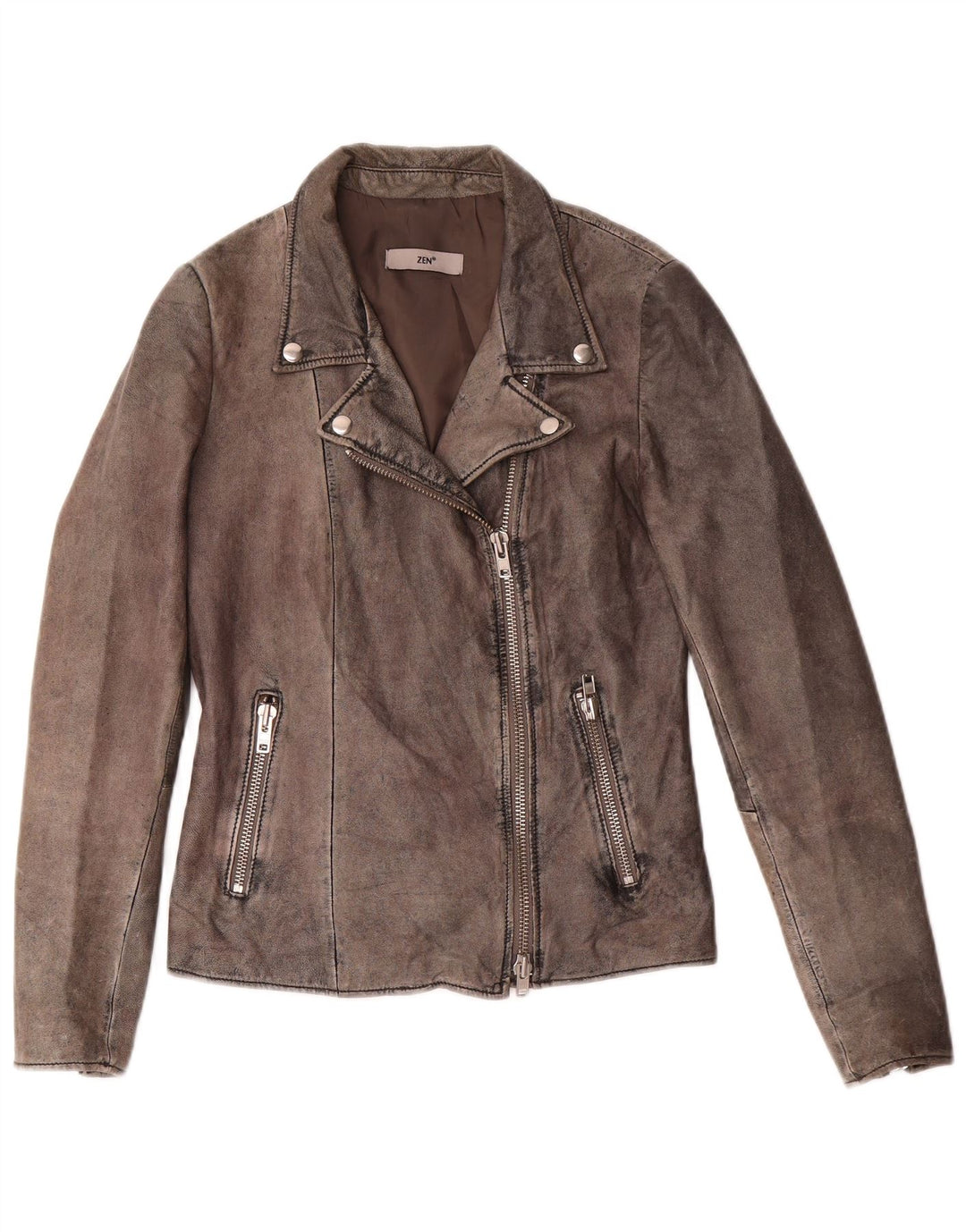 Zen Damen Bikerjacke aus Leder IT 44 Mittelgraues Leder