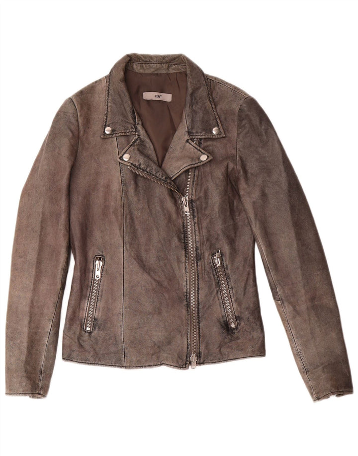 Zen Damen Bikerjacke aus Leder IT 44 Mittelgraues Leder
