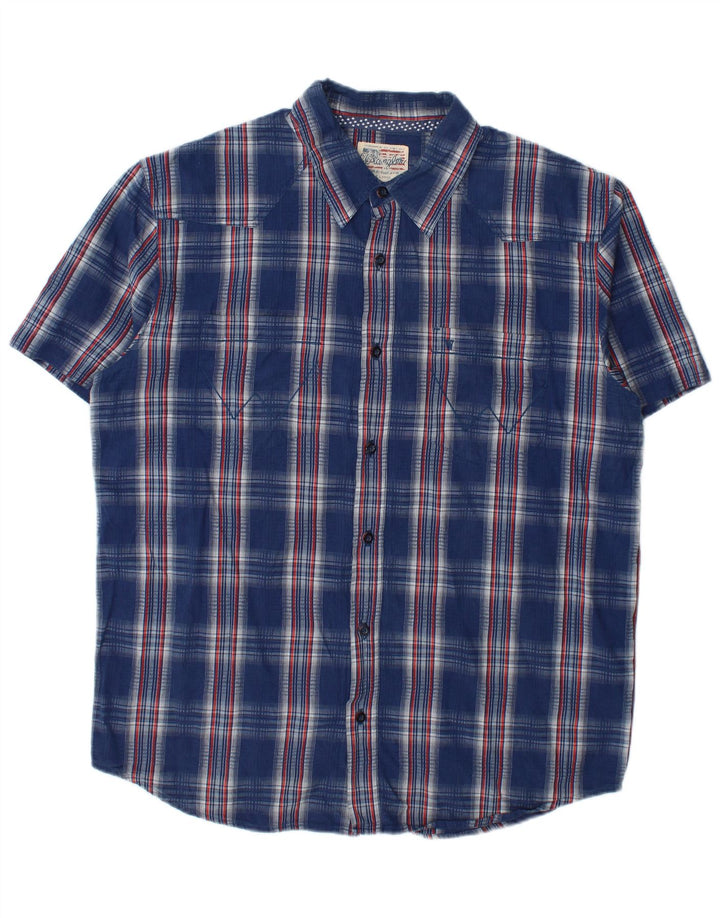 Wrangler Herren-Kurzarmhemd XL, blau kariert, Baumwolle