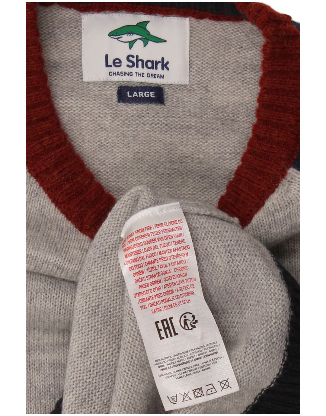 LE SHARK Herren-Pullover mit U-Boot-Ausschnitt, groß, graues Farbblock-Acryl
