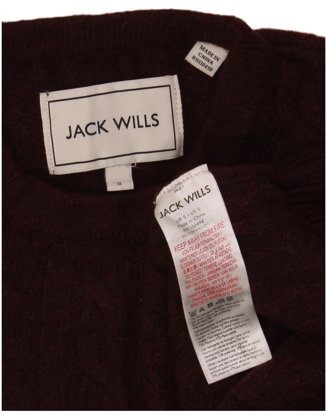 Jack Wills Herren-Pullover mit Rundhalsausschnitt, Größe S, kastanienbraunes Polyamid