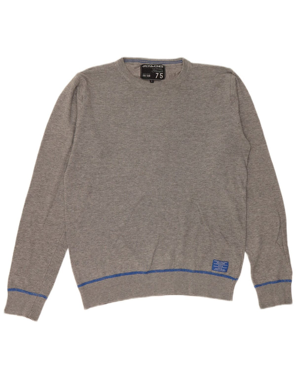 JACK & JONES Herren-Pullover mit Rundhalsausschnitt, groß, grau gestreift, Baumwolle