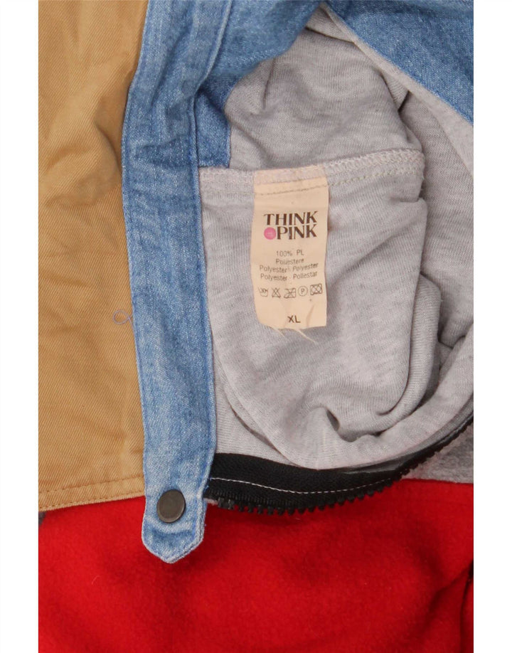 Think Pink Herren-Fleecepullover mit Rollkragen, XL, rotes Farbblock-Polyester