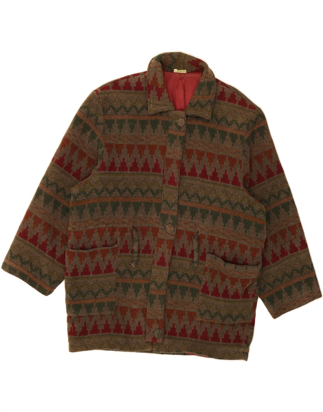 VINTAGE Womens Oversized Overcoat UK 14 Medium Brown Geometric Wool Vintage Vintage and Second-Hand Vintage from Messina Hembry 