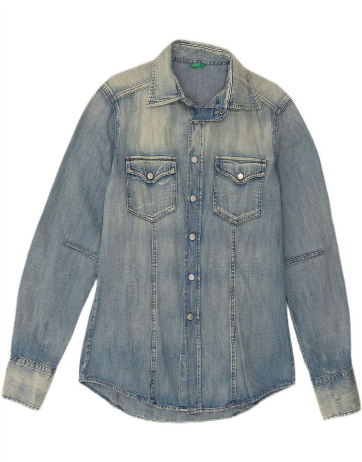 BENETTON Herren-Jeanshemd in Acid-Waschung aus mittelblauer Baumwolle