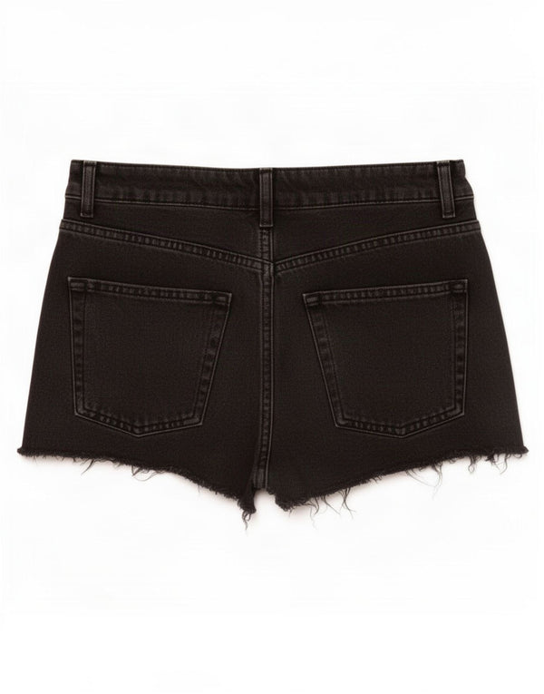 Topshop Damen Mom Distressed Denim Shorts UK 10 Small W26 Schwarze Baumwolle